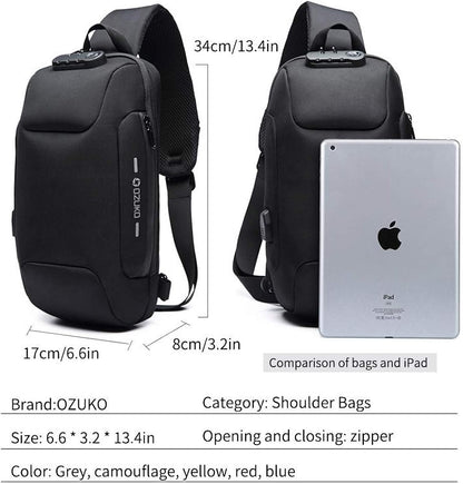 Anti Theft Premium Sling Bag Waterproof with USB Charger for Travel, Hiking and Daily Use