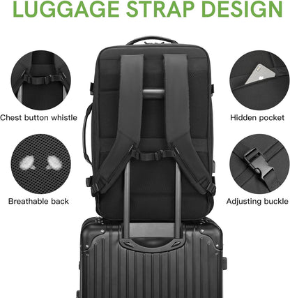 Carry on Backpack,40L Expandable Travel Backpacks Weekender Overnight Luggage Bag Extra Large Backpack Fit up to 17.3" Laptop (Black(Flight Approved), 45L Expandable with 3 CUBES)