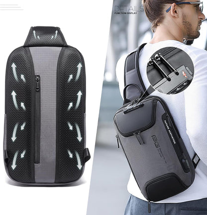 Sling Bag for Men, Casual Daypacks Shoulder Bag anti Theft Crossbody Backpack with USB Charging Port, Water Proof Casual Sling Backpack with TSA Lock (Black)